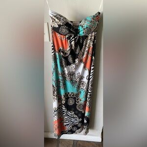 Multicolor Strapless Maxi Dress